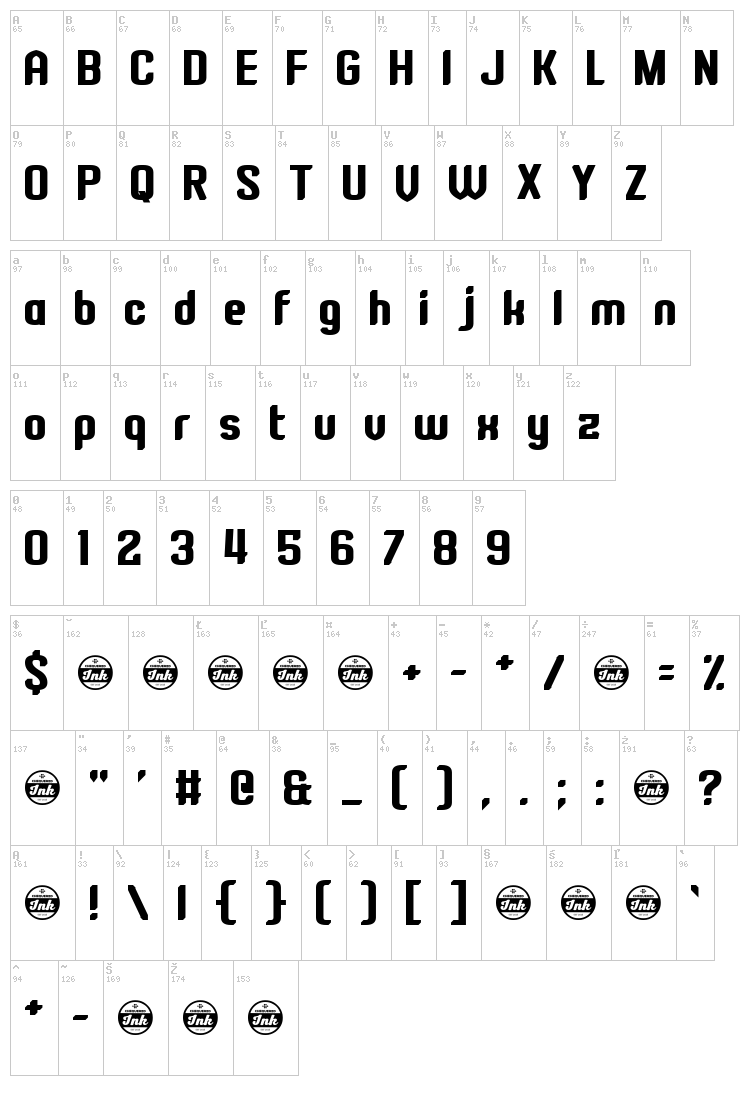 Four Mad Dogs font map